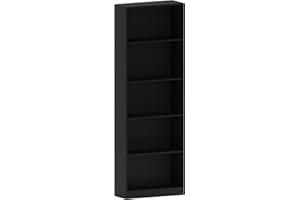 Vida Designs Cambridge 5 Tier Extra Large Bookcase, Black Wooden Shelving Display Storage Unit Office Living Room Furniture