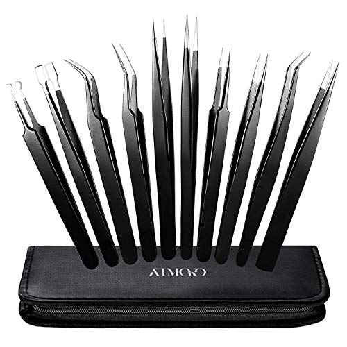 ellesye ESD Safe Präzision Pinzette, 10-tlg. antistatisch Edelstahl Pinzette antimagnetisch ESD Pinzette Set für Elektronik, Schmuck, Craft, laborarbeiten, Augenbrauen-& eingewachsene Haarentfernung