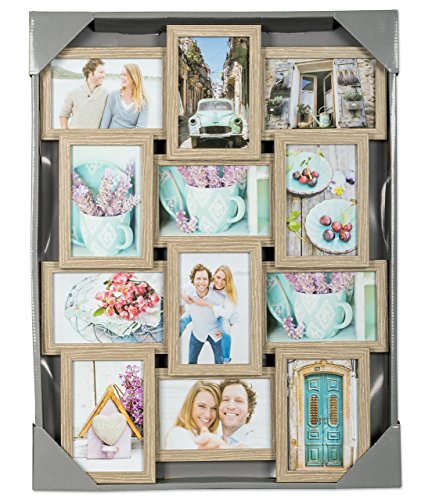 levandeo Holz Bilderrahmen Farbe: Eiche gekälkt hochwertig verarbeitet für 12 Fotos 10x15cm mit Glasscheiben – Querformat und Hochformat Fotogalerie Collage Fotocollage Bildergalerie Fotorahmen - 5