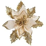 Flores artificiales con purpurina árbol de Navidad decoración árbol de flores adornos 6 piezas, dorado, 6.7''
