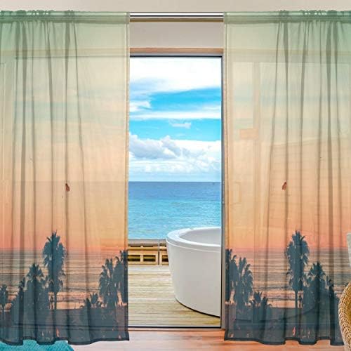 BALII Ocean Sea Beach Sunrise Voile Window Curtain Sheer Curtain Panels For Living Room Bedroom 55x84 Inch