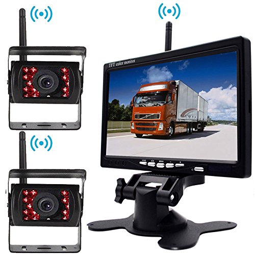 Cámara de respaldo inalámbrica Vehículo 2 x Sistema de estacionamiento 18 IR LED Visión nocturna + 7 "TFT LCD HD 800 x 480 Monitor en color para RV Camión Remolque Autobús