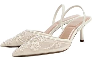 Carkuolary Damen Embroidered Mesh Slingback Heels - Thin Heels Pointed Toe Elastisch Strap Elegant Party & Dress Schuhe für Frauen