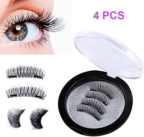3D Double Magnetic False Eyelashes 24P Handmade Reusable Eye lashes Eyebrows for Makeup Glue-free Allergy-free(4 Pcs)