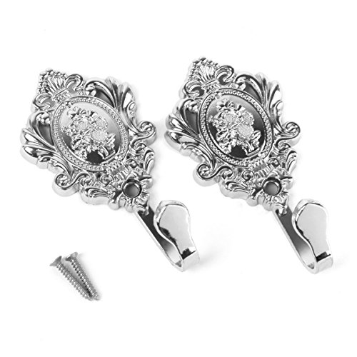 Tinksky Garderobenhaken Kleiderhaken 2ST Jahrgang Zink Legierung drapierung Duschvorhang Holdbacks Raffhalter Haken (Silber) - 5