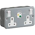 Knightsbridge M9RCD Metal CLAD 13A 2G DP RCD Switched Socket - 30mA (Type A), Powder-Coated Silver/Grey, 81.0 mm*50.0 mm*142.0 mm