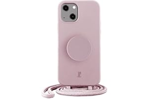 JE JUST ELEGANCE PopSockets x Just Elegance iPhone Hülle - Necklace Case - Handyhülle kompatibel mit iPhone 14 6,1" - iPhone Schutzhülle mit Abnehmbarer Kordel und Fingerhalter (Rose Breath)
