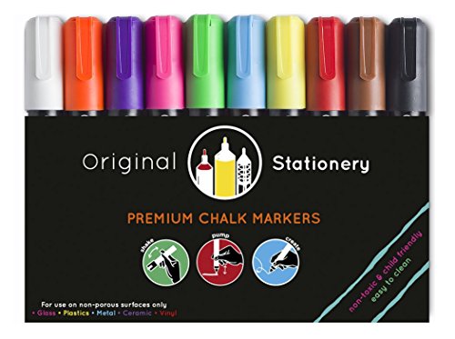 Kreidemarker-Set für Glas, Plastik, Schultafeln – Abwischbar und langlebig – Ungiftig – 10 Farben - 7