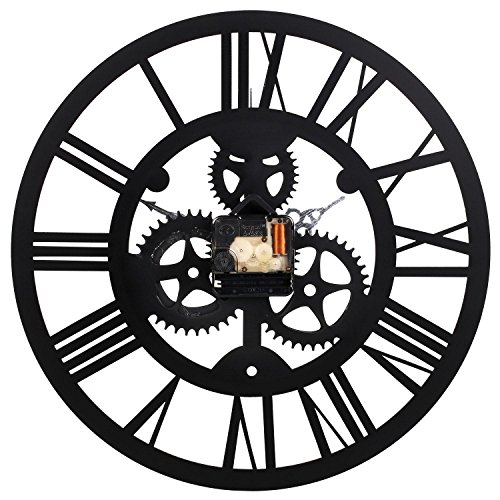 SOLEDI Wanduhr Europäische Vintage künstlerische Industriegetriebe Handarbeit 3D Dekorative Zahnrad (schwarz) - 2