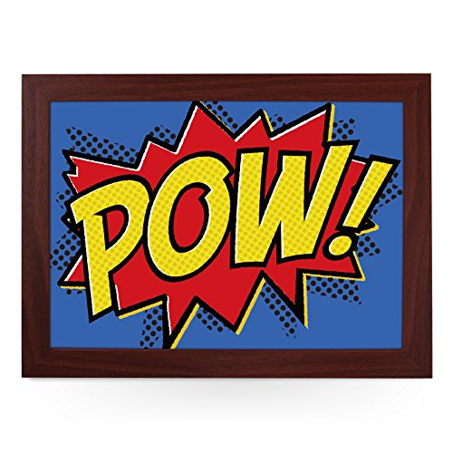 Portable Lap Desk Tray (Comic POW!) Handmade Wooden Frame, Beanbag Cushioned Bottom | Computers, Laptops, Meals, Food | L0196 Brown
