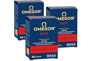 Omega 3 Krill OMEGOR - Olio di Krill Puro con Astaxantina, Colina, Omega-3 EPA e DHA ad Alta Biodisponibilità - Senza Retrogusto - 60 cps (Confezione da 3)