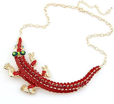 Red Diamante Epoxy Gecko Lizard Necklace Encrusted in Gold Plated