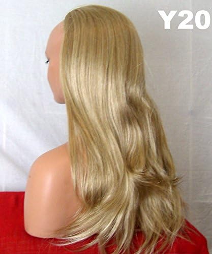 WIG FASHION 22 Inch Ladies 3/4 Half Wig - Sexy Long Straight Layered Flick Style - SANDY BLONDE - Heat Resistant Synthetic - Clip In Hair Piece Women Extension Y20