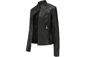 Hiser Giacca Corta da Donna in Pelle PU Giacca Tasche con Cerniera Vintage Cappotti Manica Lunga l'autunno e l'inverno Bike Motocicletta Giacchetto Jacket