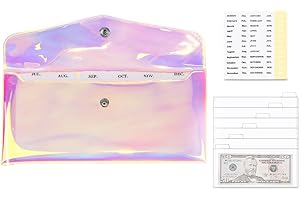 NATSUMEBASICS Cash Envelope Wallet, Clear Budget Wallet 6pcs Money Divider with Pockets and 2pcs Label Stickers Set for Bill Receipt Cash Organizer Holder System (Rainbow)