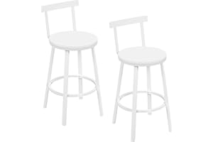 WOLTU Sgabelli Cucina Set di 2, Sgabelli da Bar per Colazione, con Poggiapiedi e Schienale, Struttura in Metallo, Bianco