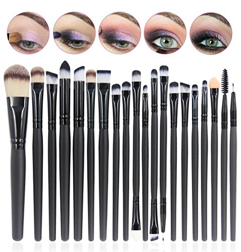 leisial 20pcs Bürsten Set-Augen Schönheit Werkzeug Kit Foundation Staub Pinsel Bürste Augenbrauen-Pinsel Augen Make-up Pinsel Rosa + schwarz 19.5*2.0*0.5cm Schwarz - 4