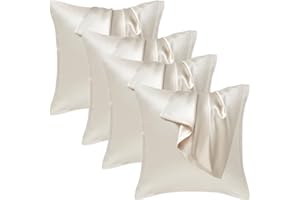 ‎SEIWOHL Seiwohl Satin Kissenbezug 40x40, 4 Stück Satin Kopfkissenbezug Pillowcase Kissen Bezug Kissenhülle für Haar und Haut, ähnlich wie Seide, Beige