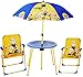 Produktbild Sitzgruppe - Tisch + 2 Kinderstühle + Sonnenschirm - " Minion - Ich einfach unverbesserlich " - incl. Name - für Kinder - Campingstuhl - Klappstühle / kippsicher - für INNEN & AUßEN - Klappstuhl - Kindermöbel für Mädchen & Jungen - Plastik / Nylon & Metall - Stuhl Stühle / Kinderzimmer / Kindertisch - Kinder - Gartenmöbel Kindertischgruppe - Minions / Mark Dave Stuart Bob Kevin - für Kinder - Despicable Me