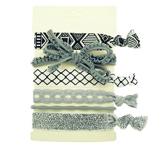 Hair Ties Elastics Ouchless No Crease (Patterns, Bows, Knots, Glitter & Lace) - Gray Lace by BR