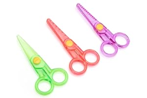 Child-Safe Plastic Scissors Set by Phildim (3 Pack with 3 Different Patterns Straight/Wavy/Zigzag, Rounded-tip, 12.4CM) - 4.9’’ Safety Blunt Pre-School Kids Toddler Training Scissors PD-039-UK-A