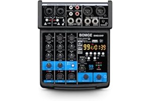 BOMGE -04F Mezclador de audio para DJ de 4 canales con MP3 / USB Bluetooth, 48 V / 99 DSP estéreo/grabación de eco, adecuado para transmisión