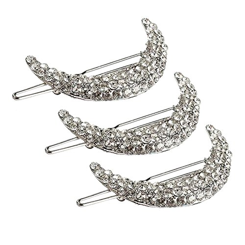 Contever® 3pcs Moon Shaped Fashion Charming Silver Crystals Hair Clip Bang Artificial Rhinestones Clamp Hairpins