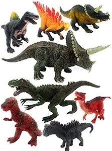 NAREVAL Set of 8 Dinosaur Toy for Kids Action Figure Animal Model Collection Learning & Educational Kids Gift Jurassic Sickle Dragon Model Simulation 2 Large and 6 Small Size Mix-Animals