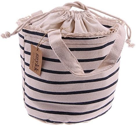 Snykk thermal Insulation Bag case Drink food Pouch Blue beige Stripes Linen, vegan, Organic