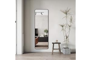 WDWRITTI Schwarz Ganzkörperspiegel 40x160cm Standspiegel Wandspiege Metallrahmen HD Groß Garderobenspiegel Rechteckiger