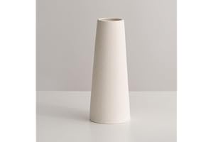 JUZAI Hauteur 25 cm Vase Conique en Céramique Blanc Crème pour Pampas, Moderne Vase Decoratif pour Centre de Table Deco - 25 cm, Blanc Crème