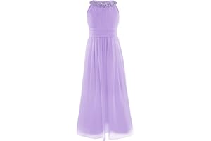 Freebily Bambina Chiffon Abito Lungo Matrimonio Principessa Vestito Ragazza Elegante Cerimonia Lungo Abito Sposa Senza Maniche Abiti Damigella Ragazza 4-14 Anni
