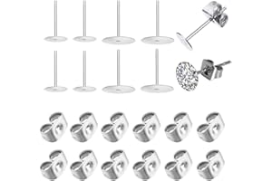 GOLRISEN 100 Pares Aretes para Manualidades 400 Postes para Pendientes Hipoalergénicos y 200 Cierres de Palitos para Hacer Pendientes de Acero Inoxidable de 6 mm y 8 mm