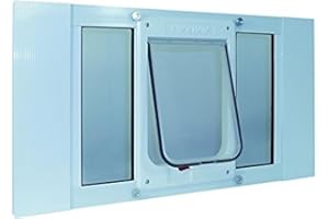 IDEAL PET PRODUCTS SINCE 1979 Ideal Pet Products Aluminum Sash Window Pet Door, Adjustable to Fit Window Widths from 27" to 32", Cat Flap 6-1/4” x 6-1/4” Flap Size