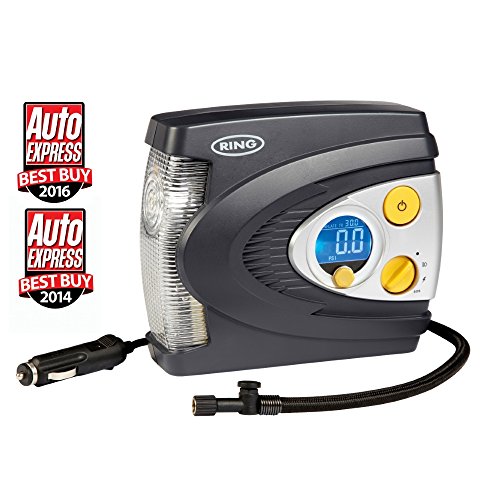 Ring RAC635 12V Preset Digital Tyre Inflator with Case, Adaptor Set and LED Light