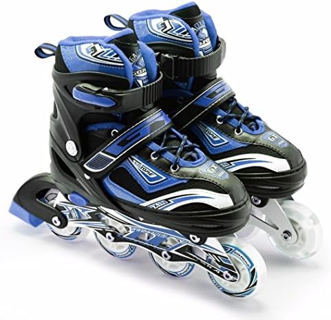 The Magic Toy Shop Childrens Kids Boys Girls 4 Wheel Adjustable Inline Skates Roller Blades Boots (Blue Medium/UK 2-4/)