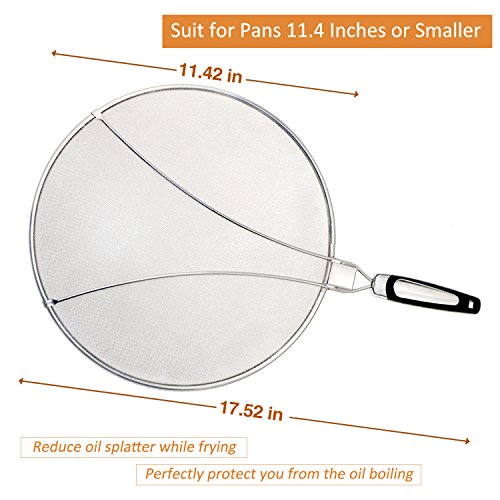 Philonext Edelstahl-Spritzer-Schirm-Schutz Mit Silikon-Klappgriff Anzug für viele Töpfe Pfannen Praktische Küchen Bratpfanne Öl Proofing Deckel - 3
