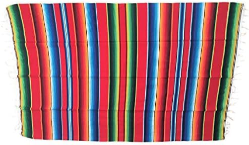 Yoga Blankets - Serape Saltillo Blanket XXL - Bright Color Authentic Mexican Mat - Sarape Table Runners - Bed Cover - Yoga Mat - Picnic Rug