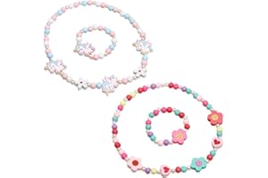 YEHUIMEI YM 4 Pezzi Set Gioielli Bambina,Bracciali Bambina,Di Gioielli In Legno Per Bambini Con Unicorno, Collana E Bracciale, Regalo Per Ragazze,Collane Bambina,Borsetta Bambina Set Gioielli,Collana Set
