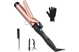 JAETON Lockenstab, Professional Keramischer Lockenstäbe Lockenwickler 38mm mit Klammer für große Locken und weiche Wellen für alle Haartypen, LCD-Display, Schnelles Aufheizen, mit Handschuh