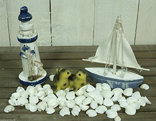 4tlg. Deko-Set: Leuchtturm, Boot, Muscheln & Robbenpaar (1) maritime Dekoration