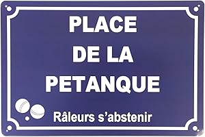 FÉENOMENN Plaque Métal Déco Vintage - Place de la Pétanque - Panneau Rue - Humour (20x30cm)