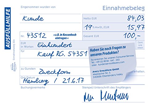 Avery Zweckform 304 Einnahmebeleg mit Dokumentendruck (A6 quer, 50 Blatt) grün - 3