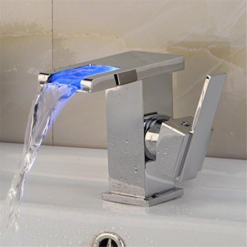 Creative LED Bath Basin Sink Taps Waterfall Spout Single Lever Temperature Induction Color Change , Bathroom Kitchen Hot And Cold Mixer Modern Lavatory Faucet