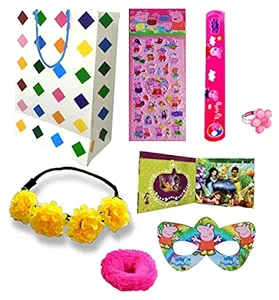 Birthday Popper Girls Theme Combo Pack (Set of 10) Goodies with Paper Goody Bag for Girls as Birthday Return Gift to Girls All Age Group