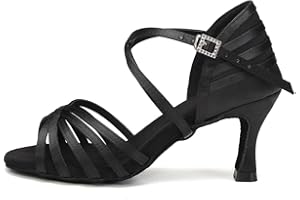 AOQUNFS Zapatos de Baile Latino Mujer Profesional Salsa Tango Bachata Samba Práctica Zapatos de Baile de Salon,EM-2324-7.5cm-Negro,EU34