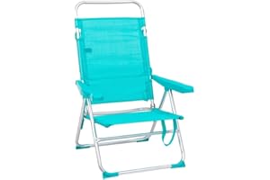 LOLAhome Silla de Playa Alta Plegable y reclinable de 4 Posiciones de Aluminio y textileno Aguamarina de 62x55x100 cm