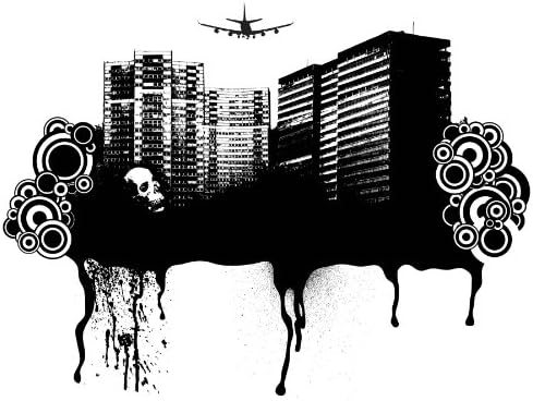 12 X 16 INCH / 30 X 40 CMS CITYSCAPE SKYLINE VECTOR FUNKY BLACK WHITE HOME FINE ART PRINT POSTER HOME DECOR PICTURE BMP469B