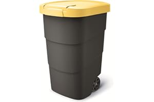 Prosperplast Wheeler Poubelle de 95 l, avec roues et couvercle, universelle, en plastique, jaune