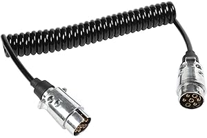 ETUKER Anhänger Verlängerungskabel 7 Polig, Anhängerkabel 7 Polig Aluminiumlegierung Anhänger Stecker Steckdose,12V Anhänger Verlängerungskabel Spiralkabel Adapter 2 Meter, Für Anhänger/LKW/RV/Cars